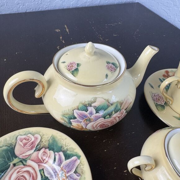 Hour Of Power Genuine Bone China Tea Set Service Pot Creamer Sugar Bowl Cups - Picture 5 of 12